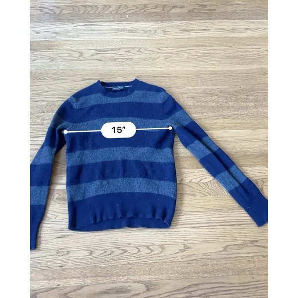 Banana Republic blue and gray wide striped long sleeve pullover sweater size M - Image 8