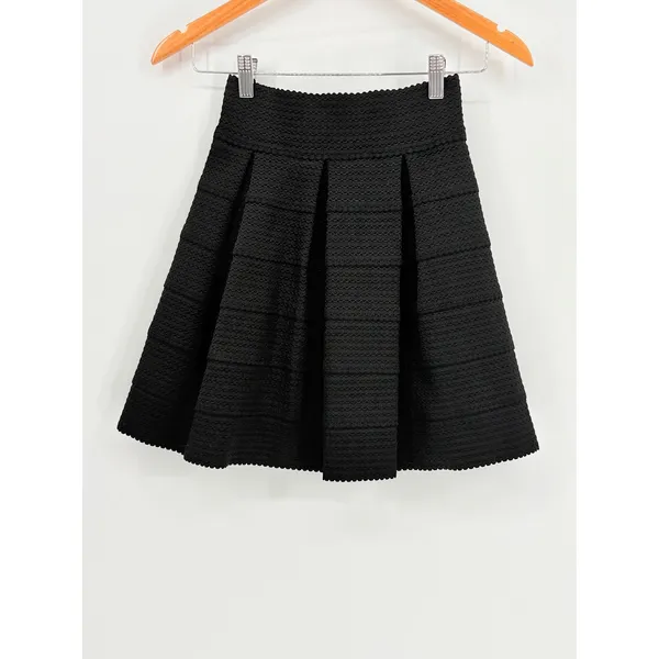 Xhilaration Skater Skirt Womens XS Black Textured Knit Box Pleat Mini Flare‎ - Image 3