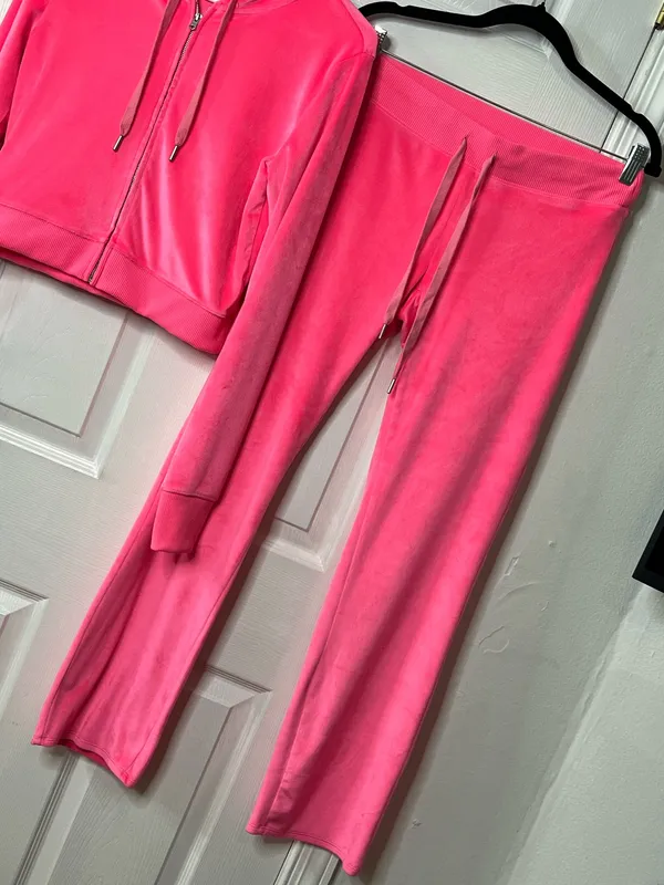 Aerie Velour Tracksuit Set Pink Y2K Lounge Pants Hoodie Coquette Barbiecore S - Image 3