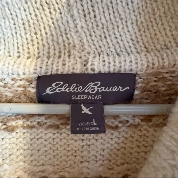 Eddie Bauer‎ Sweater Womens Large Cream Nordic Fair Isle Cottagecore Cowl Neck - Image 5