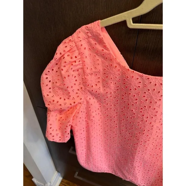 Lilly Pulitzer Coral‎ Neon Shaila Eyelet Blouse Sz Large Sunburst Preppy Summer - Image 2