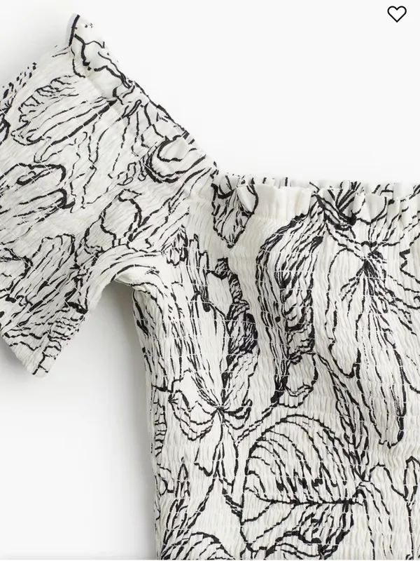 H&M Cream Off-Shoulder Smocked Floral Crop Top - Image 2
