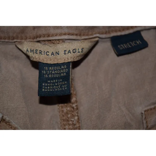 American Eagle Cargo Pants Women 16 Regular Tan Stretch Wide Leg Utility Retro - Image 5