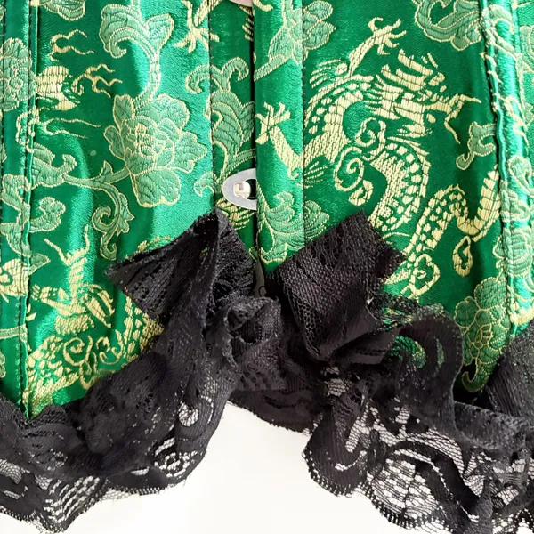 Womens Green Dragon Brocade Lace Trim Gothic Victorian Ren Faire Corset Size M - Image 3