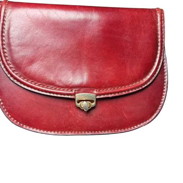 Maca Oxblood Leather Saddle Bag Crossbody Turn Lock Made in Italy Vintage - Image 15