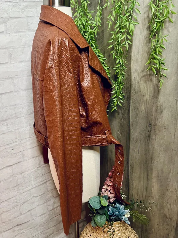 NEW Crocodile Moto Jacket Brown - Image 7