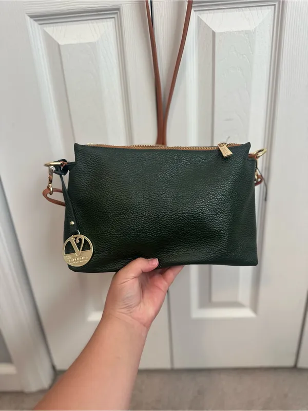 NWOT Authentic Genuine Leather Valentina Dark Green Leather Crossbody Bag - Image 2