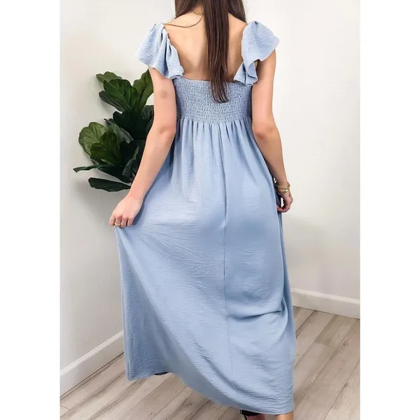Ruffled Cap Sleeve Maxi Slit Medium Dress by Anna-Kaci - Image 4