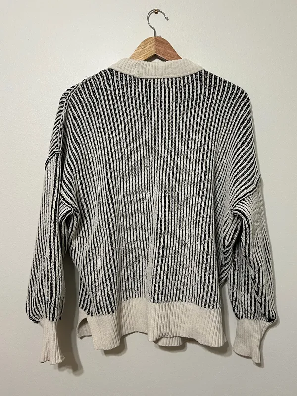 aerie Beyond Chenille Sweater Size XS Oversized Stripe Black White - Image 5