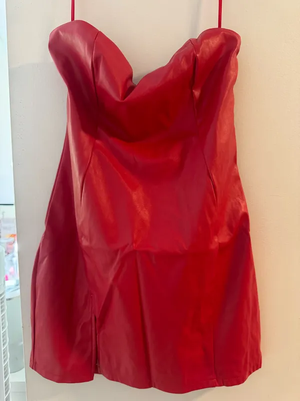 White Fox Boutique red leather strapless dress - Image 2