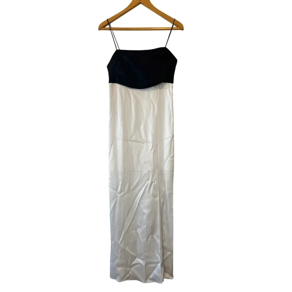Alice + Olivia NWT Lilita Black & White Satin Maxi Slip Dress‎ Size 4 - Image 4