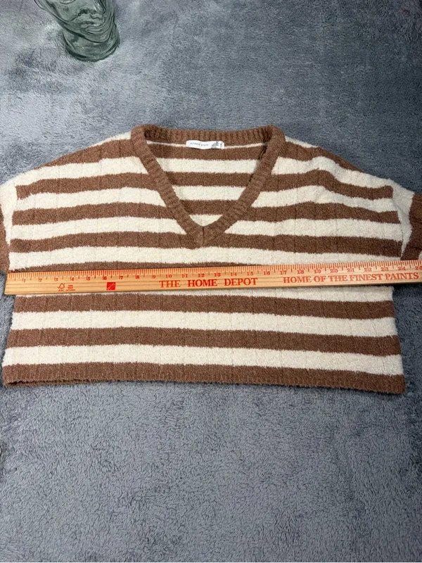 Altar'd State Cozy Striped V-Neck Cropped Sweater - Cream & Brown medium - Image 6