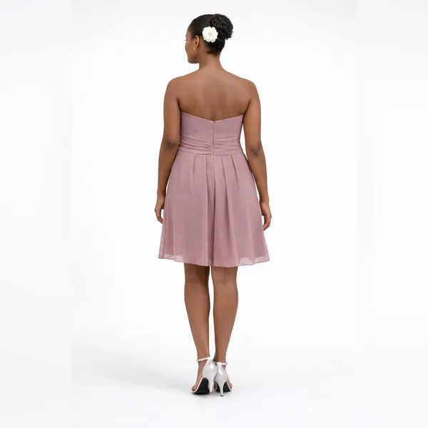 NWT David’s Bridal Formal Mauve Chiffon Ruched Strapless Size 12 Mini Dress - Image 8