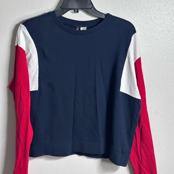 H&M Divided Multi Color Red Navy White Long Sleeve Pullover Sweater Size‎ M - Image 2