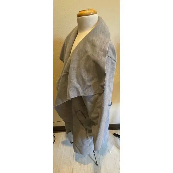 Elegant Gray Waterfall Collar Belted Long Cardigan‎ Coat gray made In Italy 22 - Image 4