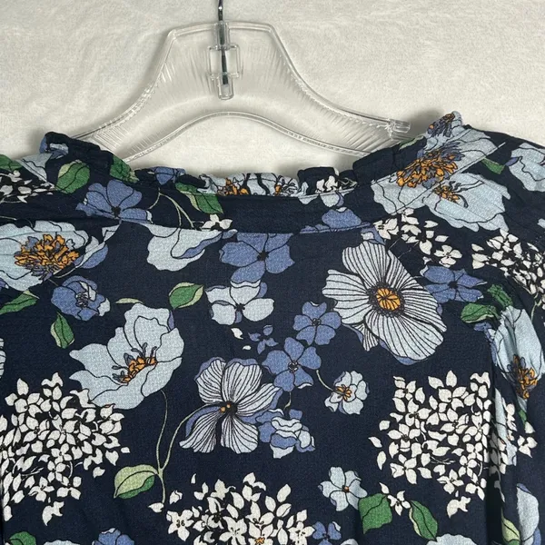 Lucky Brand Navy Floral Print Tassel V Neck Long Sleeve Blouse Women's‎ Small - Image 7