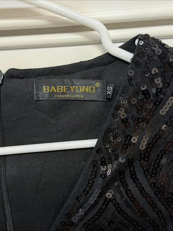 BABEYOND Black Sequin Fringe Mini Dress - Image 2