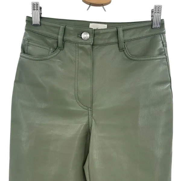 Aritzia Wilfred The Melina Pants Vegan Leather Cropped‎ Sage Green Size 00 - Image 4