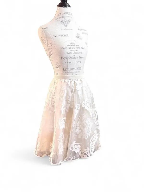 BARASCHI Ivory Three Layered Midi Skirt with Sheer Floral Lace Pattern Sz 2 - Image 9