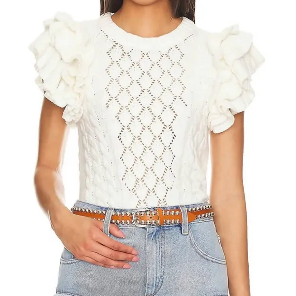 Cleobella Hedda Short Sleeve Sweater Knit Ruffle XS Organic Cotton - Image 9
