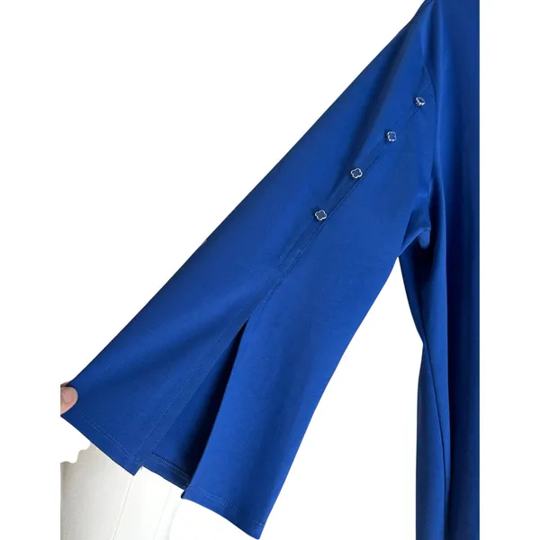 Melissa Paige Woman 1X Top Tunic Button Shoulders Slit Sleave Royal Blue Office - Image 3