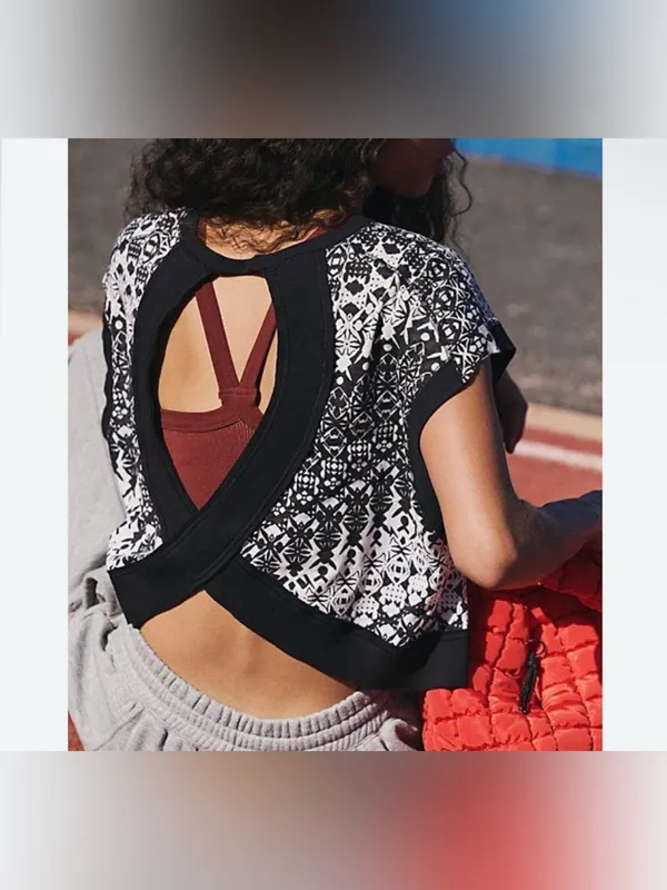 NWT Free People FP Movement My Time Printed Tee - White Black Geo Combo - XL - Image 5