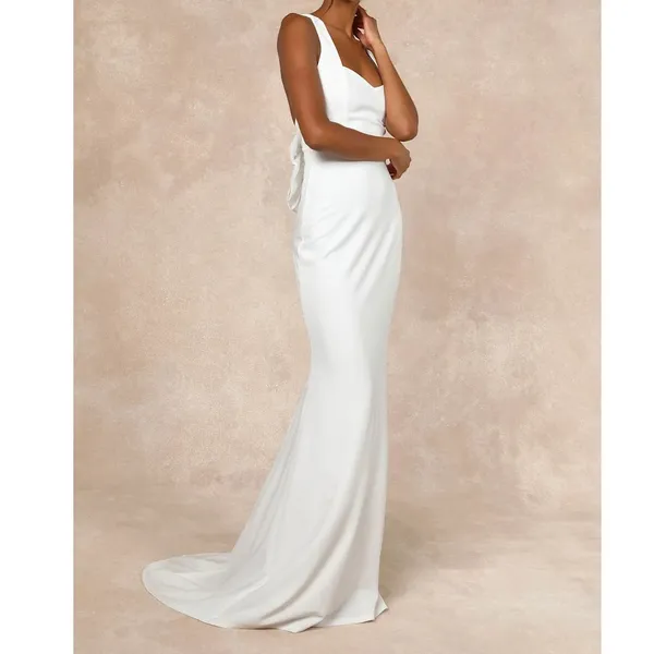 NEW Lulus Romantic Glow White Backless Pearl Bow Wedding Gown Maxi Dress XL - Image 4