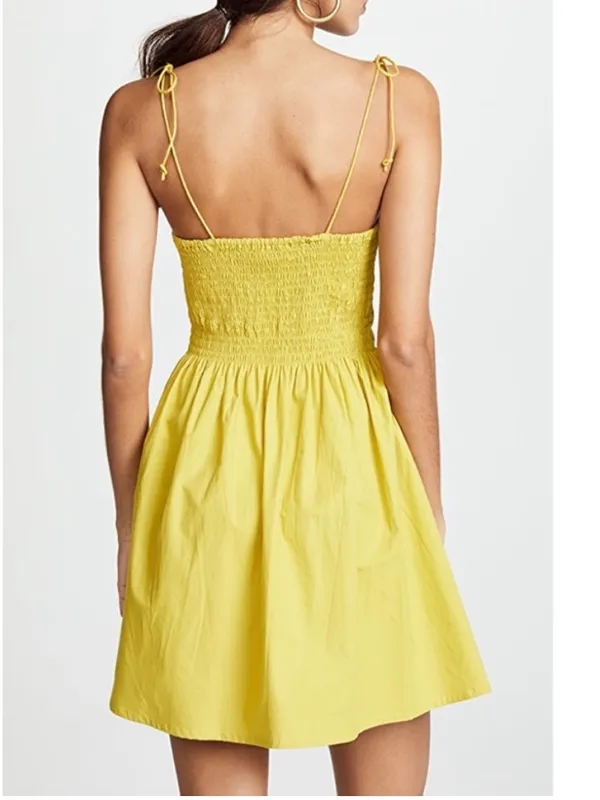 Cleobella Lennon Tie Strap Sleeveless Corset Cotton Mini Dress Golden Yellow S - Image 2