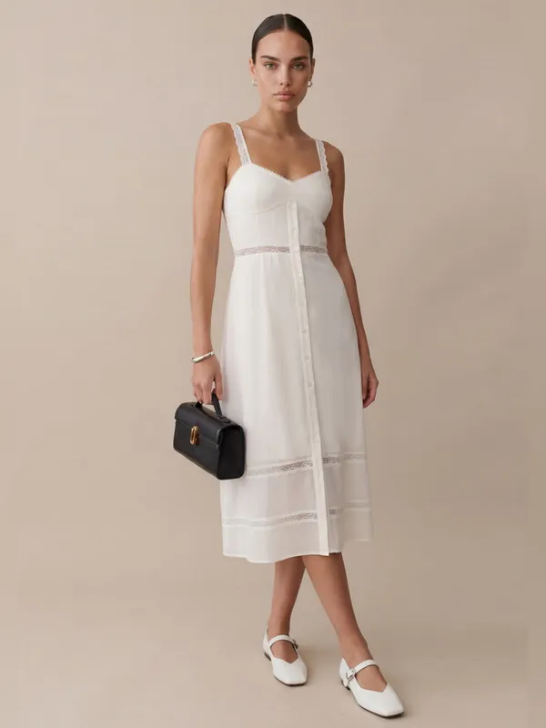 NWT Few Moda Katelina Dress size 4 white ivory cream o.p.t midi lace button up - Image 3
