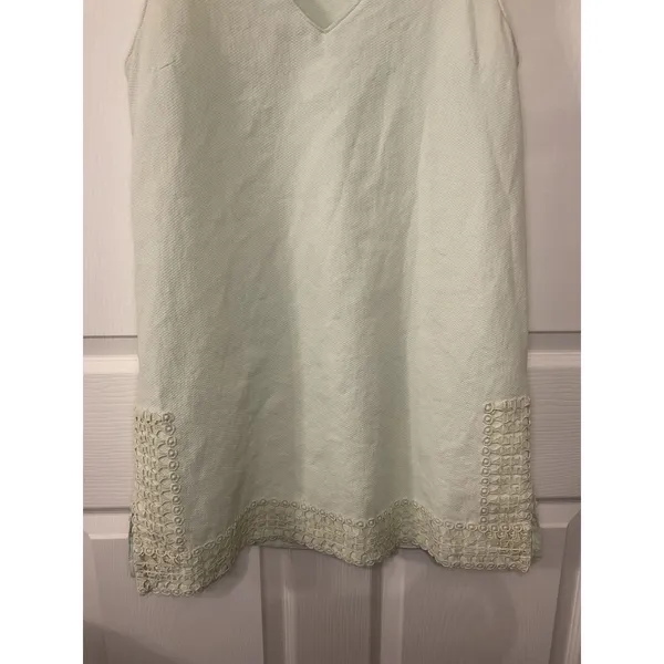 Boutique Mint Green Textured Cotton Shift Dress Crochet Hem Sleeveless Small - Image 2