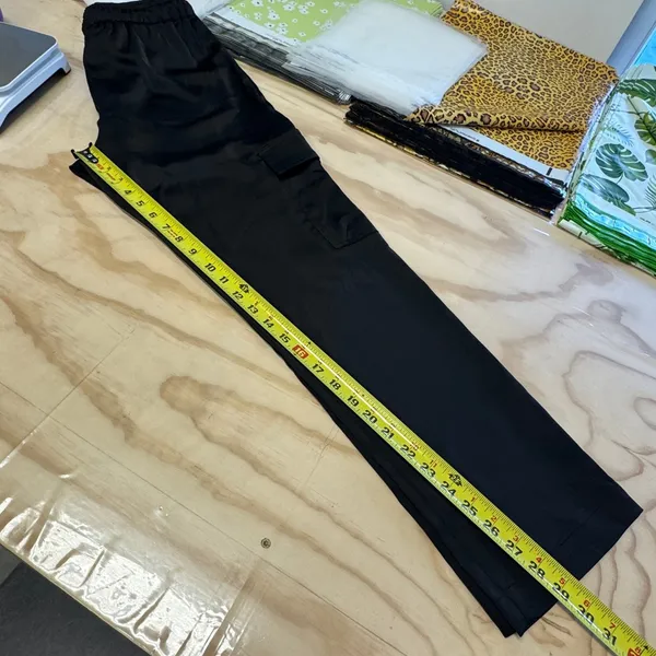 WAYF Harbour Cargo Jogger Pants‎ Black Satin Small High Waist Lightweight - Image 12