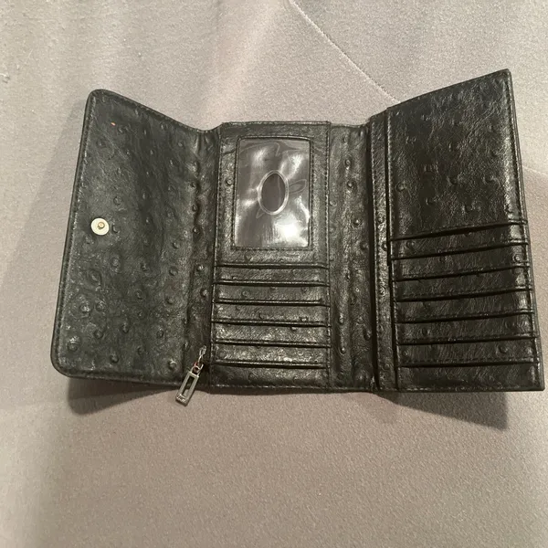 GUESS Trifold Wallet Black Charcoal Logo Pattern Canvas Snap Closure - Image 5