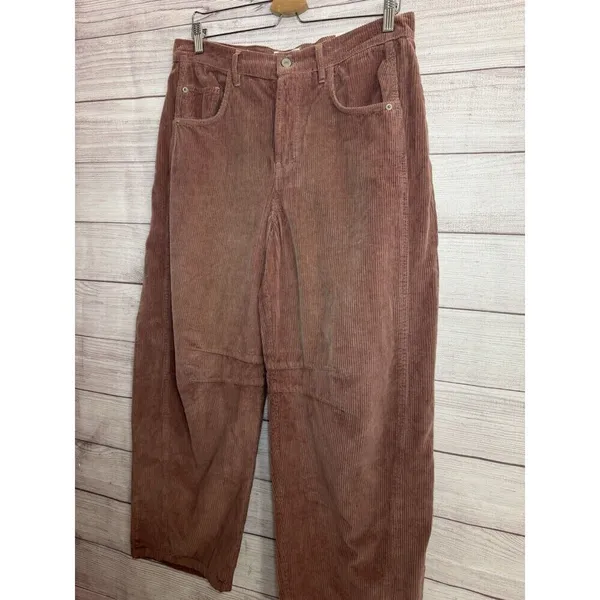 Free People Good Luck MID RISE Barrel Leg Corduroy Pants Withered Rose Size 29 - Image 5