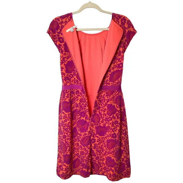 Boden Easy Day Cap Sleeve Mini Dress in Orange in Fuchsia Floral Size 4 EUC - Image 2