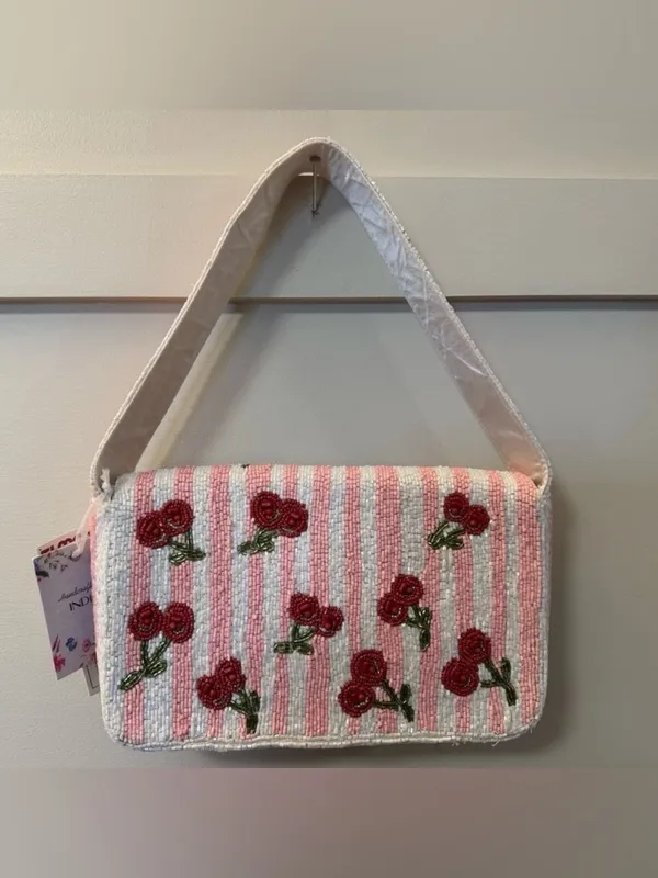 NWT Beaded Cherry Shoulder Bag Pink White Handmade India Viral TikTok Purse - Image 2