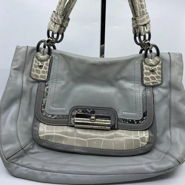 Coach Large Snake Embossed Gray Leather Shoulder - Image 11