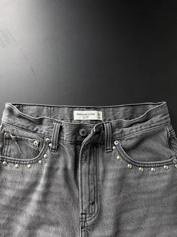Abercrombie & Fitch Black Straight-Leg Jeans with Side Studs - Image 3