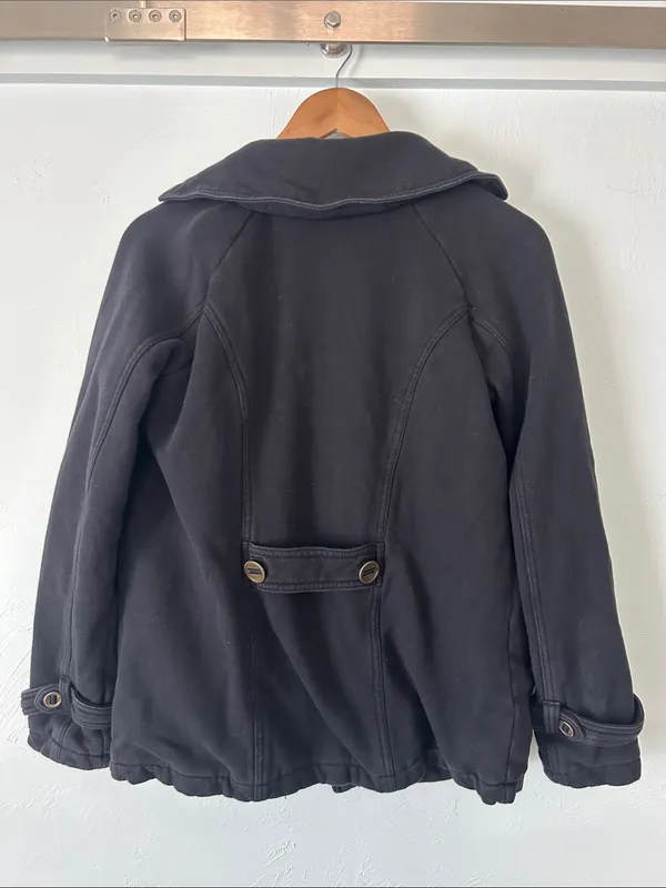Michael Stars Black Double-Breasted Peacoat with Striped Lining - Image 6