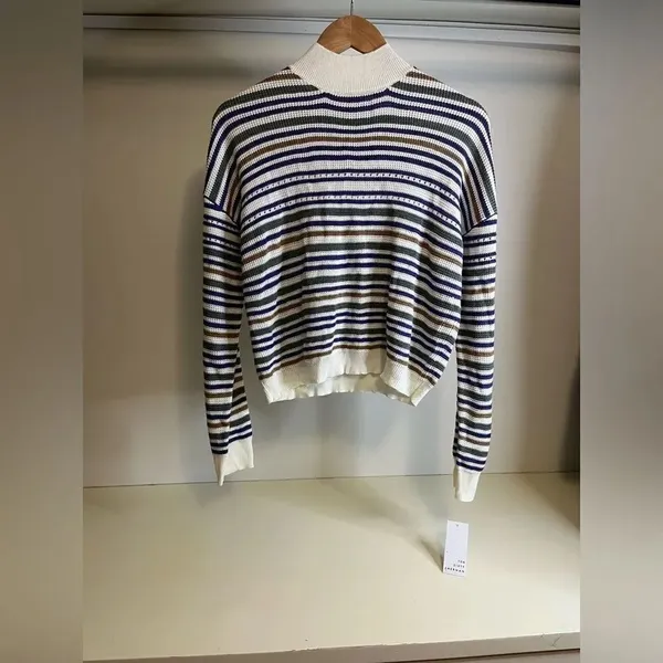 NWT Ten Sixty Sherman Woman’s Stripe Mock Neck Sweater -L - Image 2