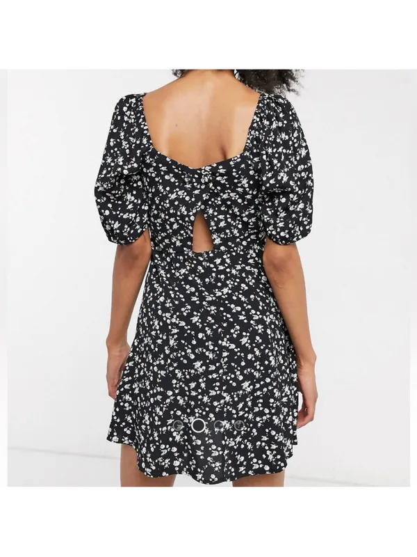 & other stories Black Floral Square-Neck Mini Dress - Image 2