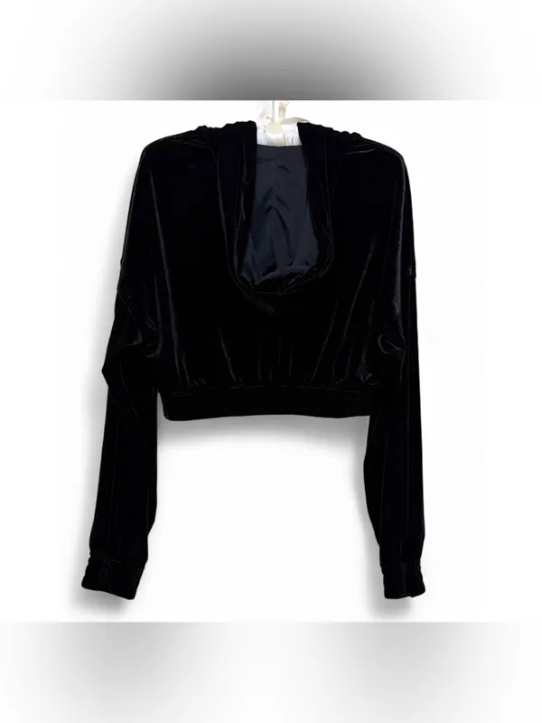 Y2K H&M Divided Women’s Long Sleeve Cropped Velour Hooded Full-Zip Sweater SizeS - Image 10