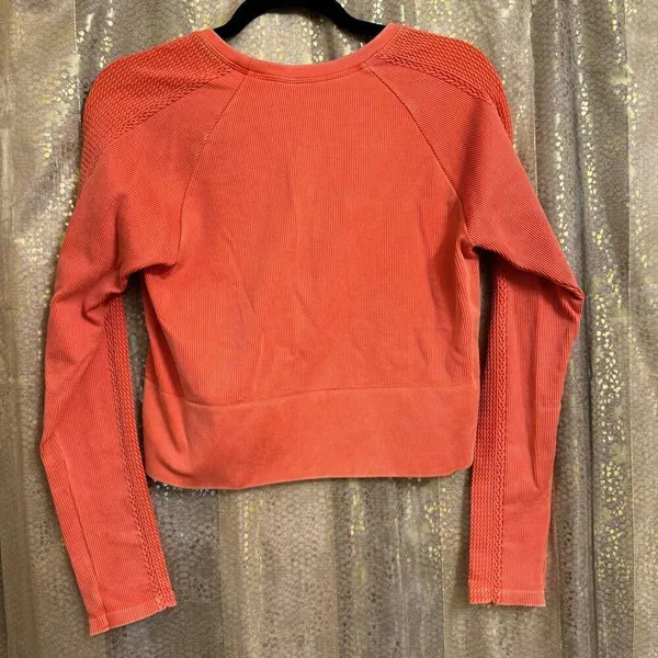 Aerie OFFLINE Orange Seamless Cable Knit Crewneck Cropped Long Sleeve XL - Image 2