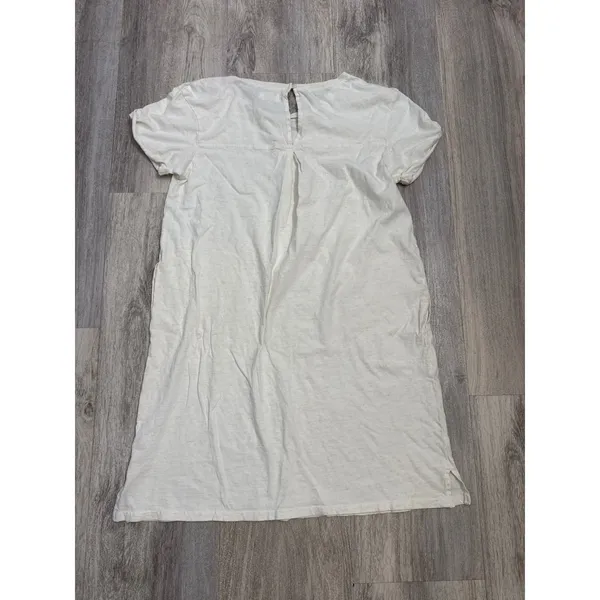 Pact Organic Cotton Short Sleeve‎ Pocket Shift Dress Cream Womens Medium - Image 3