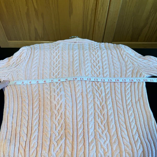 Chaps Light Pink Cable Knit Shawl Collar Toggle Cardigan Sweater Size M - Image 6