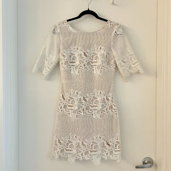 Lulus Sweet Messages White Embroidered Lace Half Sleeve Mini Dress Size S - Image 4