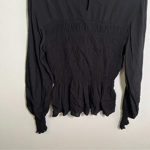 Whistles‎ Women's Size 10 Black Rosanna Shirred Top Long Sleeve Crewneck Keyhole - Image 13