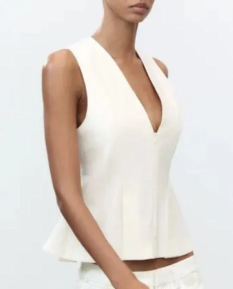 Zara NWT ivory zipper front peplum top - Image 6