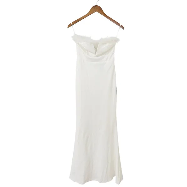 Lulus Extraordinary Glam White Feather Strapless Mermaid Maxi Dress size S NWT - Image 3