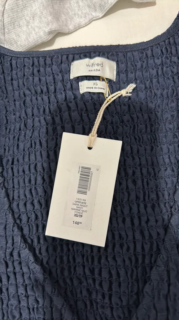 Aritzia Wildred Navy blue Smocked drop-waist V-neck mini dress - Image 5