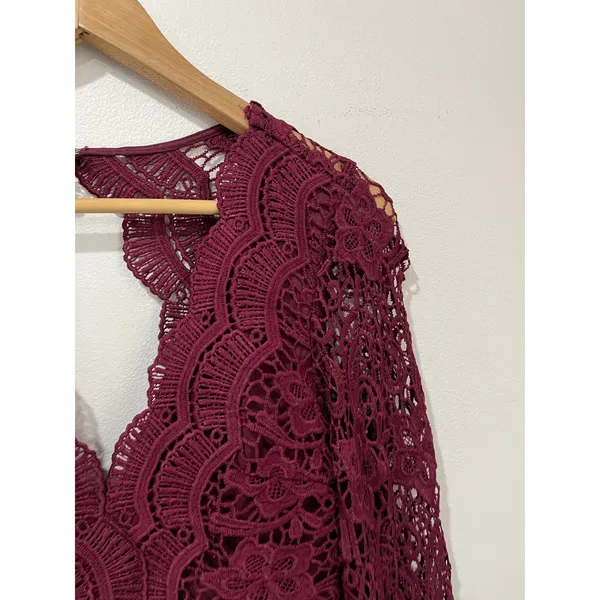 Lulus Burgundy Chiffon Long Sleeve‎ Bridesmaid Formal Gown Size M - Image 4